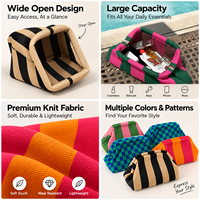 Nouveauté : Trousse de Toilette Grande Capacité pour Femme, Sac de Voyage, Pochette Tendance en Polyester Tricoté Rayé Polyvalent