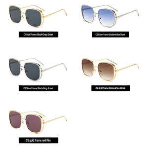 Lunettes de soleil surdimensionnées à double cercle évidé avec logo personnalisé, monture métallique intégrale, protection UV400, style carré, collection 2026 - Product Image 6