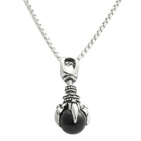 Yunnique Collier perlé pour homme, style punk rétro, avec pendentif griffe de dragon en argent tibétain et serti de billes 280516