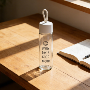 Bouteille d'eau portable personnalisable en verre sodocalcique, petite et mignonne, 360 ml, avec couvercle-bol - Product Image 2