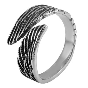 yunnique Feather <b>Ring</b> Wings Open Design Steel Color Unisex Fashion Jewelry Gift - Product Image 5