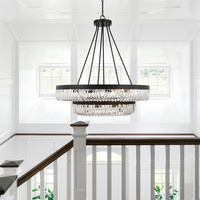 Lustre moderne de luxe en cristal taillé à la main, à deux niveaux, avec cadre métallique rond, éclairage suspendu personnalisé pour salon, villa, hôtel