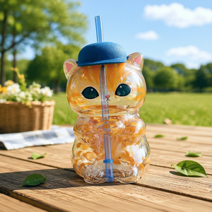 Tazza in Vetro Borosilicato Fusa da Forni ad Alta Resistenza, Realizzata a Mano, Stile Giapponese, Motivo Gatto Arancione Mofusand e Gatto Squalo Fushandi, Nuova Collezione Transfrontaliera - Product Image 1