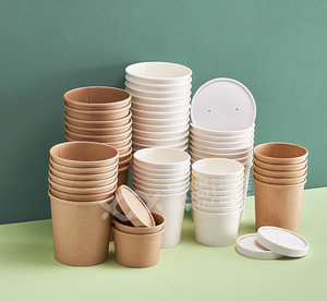 Bol en papier kraft jetable écologique imprimé personnalisé tasse à soupe récipient d'emballage alimentaire à emporter - Product Image 3