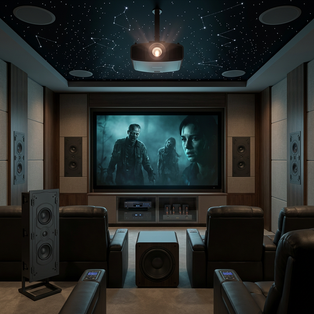 Luxury Private Home Cinema System for Villa Projects Custom 7.2 Theater Configuration with Professional Speakers Subwoofers