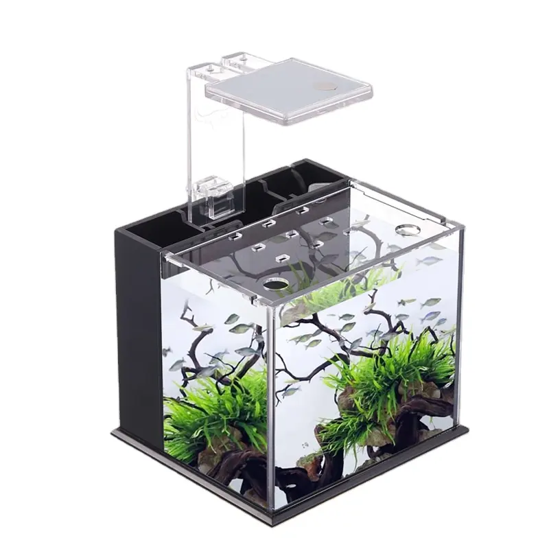 Office Desktop Decoration Landscape Mini Aquarium Fish Tank With Water Pump And LED Light