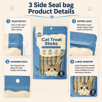 Sachets en Mylar imprimés numériquement sur mesure, scellés sur 3 côtés, avec fenêtre, pour friandises pour chats et snacks pour animaux de compagnie
