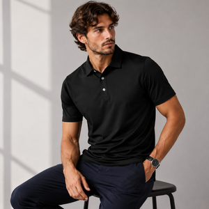 Polo de golf de alto rendimiento para hombre, de secado rápido, elástico en 4 direcciones, antiencogimiento, negro, premium. - Product Image 1