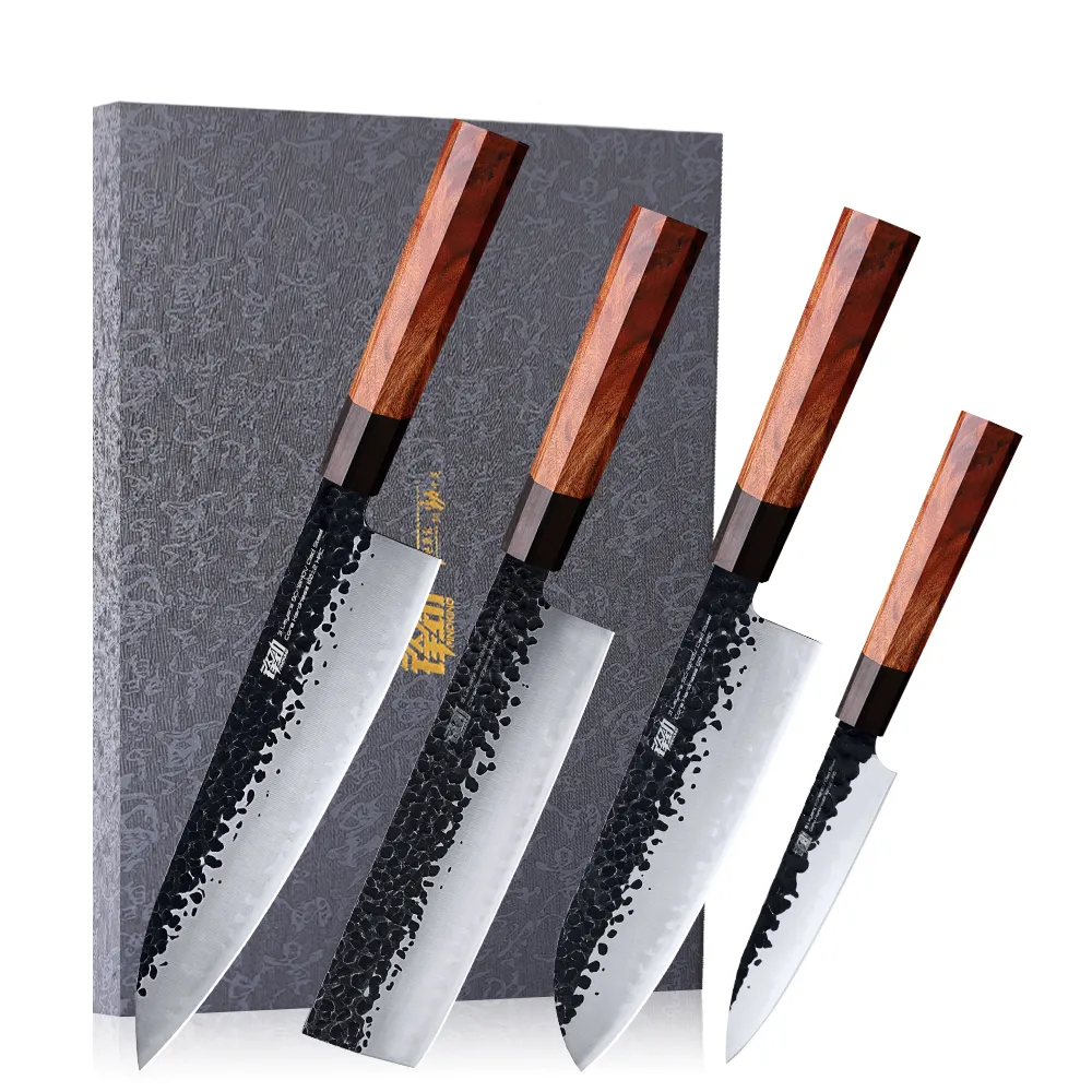 Hot Sale 4pcs Kitchen Knife Set by Findking-Dynasty series-3 layer 9CR18MOV Clad Steel W/Octagon Handle Chef Kitchen Knife Set