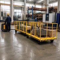 Chariot de transport robuste en fer pour atelier, à quatre roues directionnelles, plateforme de transfert logistique à plateau, remorque de remorquage
