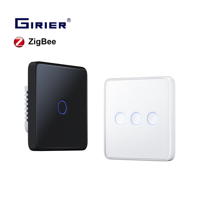 GIRIER Tuya ZigBee 16A 100-250V Wall Switch No Neutral Wire Needed Tempered Glass Touch Smart Light Switch