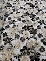 Tissu en dentelle d'organza floqué à feuille d'or en gros, avec perles et sequins, fleurs 3D en maille pour robe de mariée, robe de soirée, tenue de mariée
