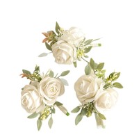 Grenzüberschreitende Lieferung Europäisch-Amerikanischer Böhmischer Hochzeits-Boutonnières für Bräutigam und Trauzeugen, Künstliche Weiße Seidenrosen-Blüten für Gäste