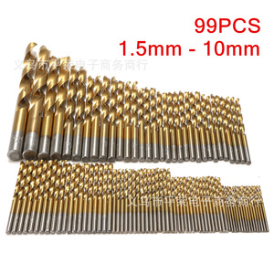 Juego de Brocas Helicoidales de 99 Piezas, 1.5mm-10mm, Acabado Dorado, para Perforación de Metal - Product Image 1