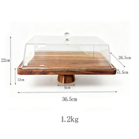 Base Rectangular para Pastel de Madera de Acacia con Cubierta Acrílica en Forma de Domo, Bandeja para Postres
