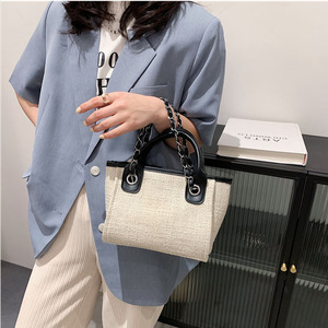 Grande borsa Tote in tela di lusso per donna con copertina aperta con doppio manico per spiaggia estiva <span class=keywords><strong>o</strong></span> modello portatile - Product Image 6