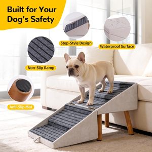 ZinCe Dog Stairs 17.13 In H Foldable Pet <b>Steps</b> For <b>Small</b> Dogs Non Slip Wooden Ramp With Ottoman Light Beige Rectangle - Product Image 4