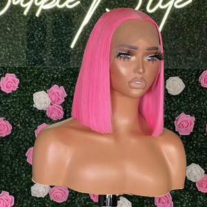 Màu hồng 13x4 ren phía trước đóng cửa tóc giả cho phụ nữ trong suốt pre-ngắt ngắn Bob ren Tóc Giả Brazil Trinh Nữ tóc 10 "-16" - Product Image 3