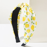 Nouveau serre-tête en tissu imprimé citron, style japonais et coréen, à large bord noué, série fruits, accessoires capillaires doux et mignons pour mariage