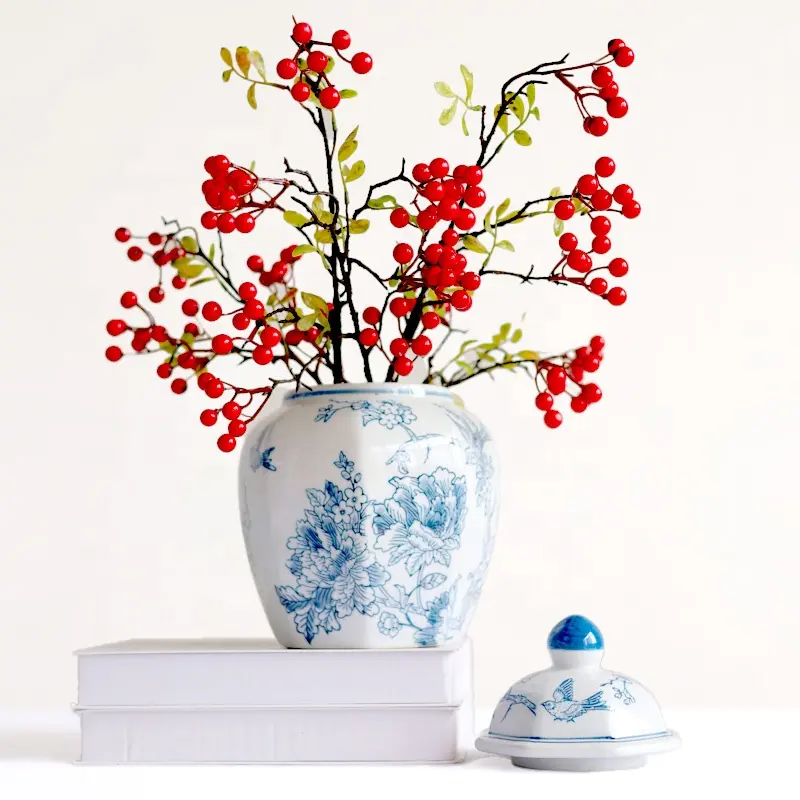 安い30cmセラミック家の装飾大きなヴィンテージ花瓶中国磁器青と白のジンジャー