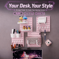 Panneau mural perforé rose sans perçage, organisateur de rangement pour petits objets de bureau de jeu, librement modulable