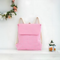 Tas Ransel Anak Mini Motif Kotak-kotak Mustard Katun Gingham Custom untuk Siswa dengan Bordir Logo dan Cetak Teks