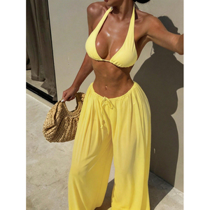 Nouveau maillot de bain trois pièces uni pour la plage, décontracté, pour les vacances, avec jupe transparente - Product Image 1