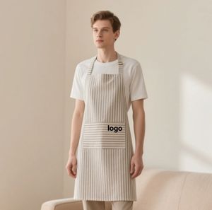 Delantal de cocina con taladro de algodón 100% impreso personalizado Unisex con dos bolsillos delanteros bolsillo ajustable delantal de cocina impreso personalizado - Product Image 4