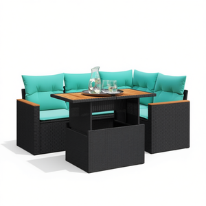 Set di divani da giardino in polyrattan nero da 5 pezzi con cuscini, elegante set di mobili da giardino per 4 posti a sedere - Product Image 1