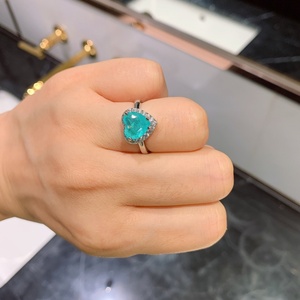 High Quality Eco-friendly Copper 9*9MM Heart Cut Paraiba Cubic Zirconia Ring and Earrings Set of Jewelry for Ladies - Product Image 5