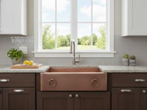 Évier de cuisine de ferme en cuivre pur de haute qualité, à tablier, à cuve unique profonde, martelé à la main, finition cuivre mat, pour la maison - Product Image 2