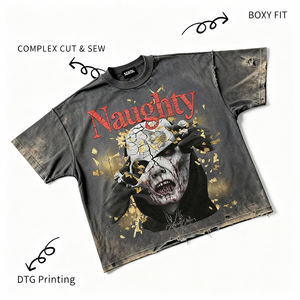 कस्टम हेवीवेट हिप हॉप स्ट्रीटवियर टी शर्ट 100% सूती बॉक्सी फिट एसिड वॉश विंटेज क्रॉप्ड छोटे आस्तीन प्रिंट मॉक - Product Image 2