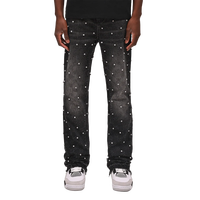 Jean évasé empilé pour homme, noir dégradé, entièrement orné de strass, pantalon en denim de luxe, streetwear, vente en gros OEM ODM