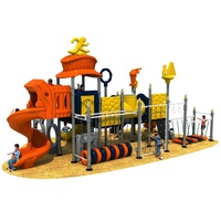 Équipement de terrain de jeu extérieur pour enfants sur le thème du football, avec toboggan multi-niveaux, toboggan spiralé et toboggan tubulaire pour jardin et parc