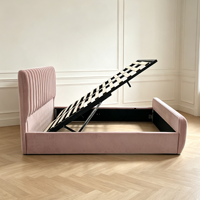 Retro Creme Luxus Rosa Samt Schlafzimmerbett für Apartment, Villa und Hotel Gepolstertes Bett