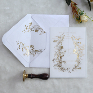 Ensemble d'enveloppes de mariage en vélin rose pêche luxueux avec pochette, motif floral pivoine et rose en feuille d'or, sceau de cire, impression personnalisée L - Product Image 3
