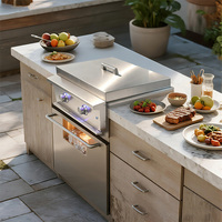 Barbecue à gaz Teppanyaki avec couvercle, en acier inoxydable 304 de qualité supérieure, moderne et luxueux, pour cuisine extérieure intégrée, fabrication industrielle