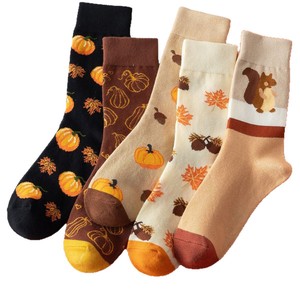 Calcetines <span class=keywords><strong>de</strong></span> Mujer, Estilo Nuevo, a Media Pantorrilla, Coloridos, con Dibujos Animados <span class=keywords><strong>de</strong></span> Ardilla y Calabaza, Certificado CE, Antibacterianos, Largos, <span class=keywords><strong>de</strong></span> Punto, para Otoño - Product Image 4