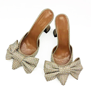 Chaussures à paillettes dorées neuves 2020, bout pointu, <span class=keywords><strong>strass</strong></span>, talons hauts, mules, escarpins pour femmes, chaussures à nœud - Product Image 2
