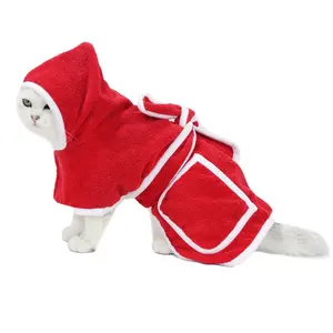 Wholesale Red Pet Water Absorbing Bathrobe Ultrafine Fiber Cat Clothes Bathing Quick drying Household Pet Products