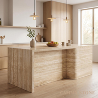 Table de cuisine multifonctionnelle en marbre travertin beige moderne Cammy, origine Chine, pour maison, appartement, villa