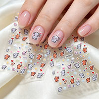 Autocollants 5D en relief stéréo pour ongles, motif éléphant de dessin animé, adorables éléphants bébés, lettres porte-bonheur, autocollants pour ongles auto-adhésifs, fournitures pour salon de manucure