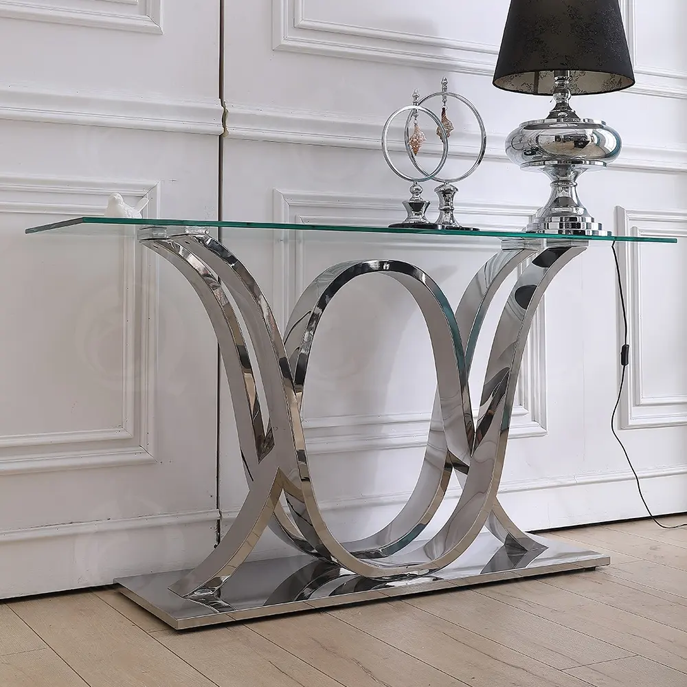 Console de mesa de entrada design europeu, elegante, moderno, espelhado superior, de aço