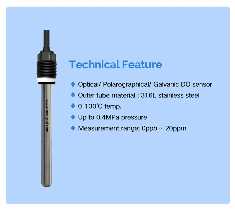 Vendite di fabbrica ISO9001 ad alte prestazioni elettrodo di ossigeno disciolto 0-20mg/l sonda di ossigeno disciolto in plastica fare sensore
