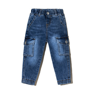 Pantalon en jean pour enfants Moyen et grand Pantalon corsage quatre saisons pour enfants Salopette en denim extensible pour garçons - Product Image 3