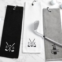 Serviette de golf brodée en microfibre à motif gaufré, logo personnalisé, mousqueton, qualité professionnelle pour les tournois