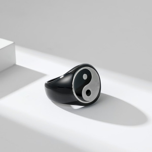 Chinese Style Tai Chi Diagram Titanium Steel Men's <b>Ring</b> Yin Yang Symbol Gift Jewelry Black Color - Product Image 3