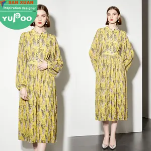 3696-125-2024 giyim üreticileri özel kadın giysileri toptan giyim zarif vintage lady stok uzun elbiseler rahat