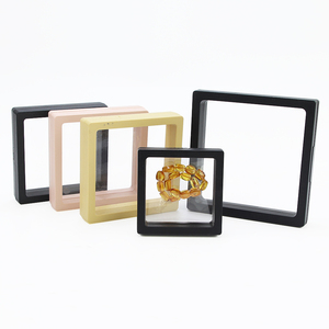 Wholesale Pink Clear PE Film Packaging Box Case 3D Membrane Necklace Storage Stand Floating Frame Jewelry Display Plastic Box