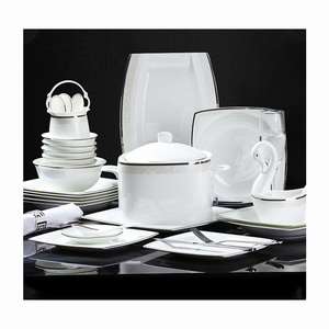 60 Pcs Porcelain Dinnerware Sets Europe Light Luxury Silver Edge Dinner Set Wedding <b>Gift</b> Restaurant Hotel - Product Image 1